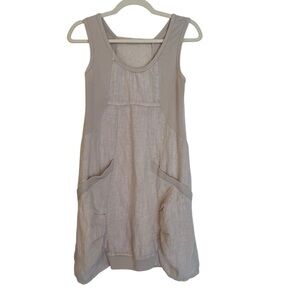 Lea Linen Mini Dress Oatmeal Beige Small Lagenlook Beach Travel Coastal Resort